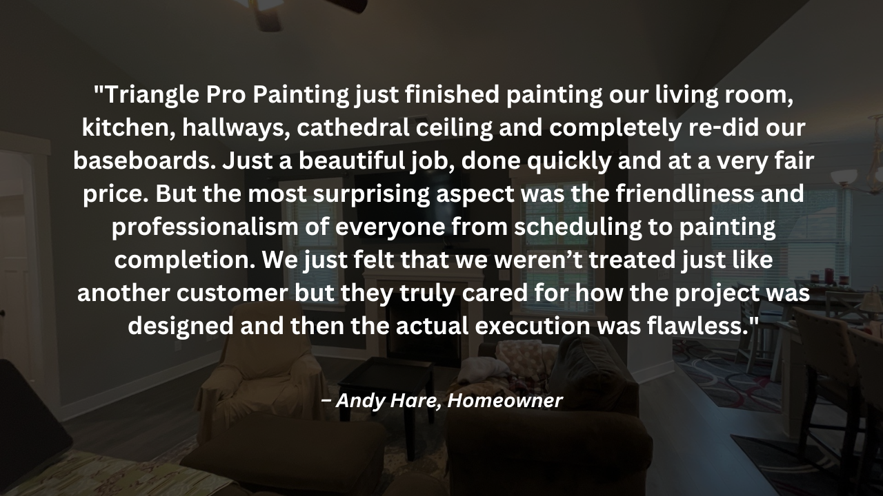 A satisfied Raleigh, NC homeowner shares his praise for Triangle Pro Painting's outstanding interior painting craftsmanship.