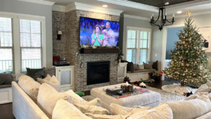 A living room in Raleigh, NC that is painted with gray paint.