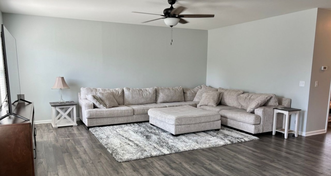 A beautiful newly painted living room.