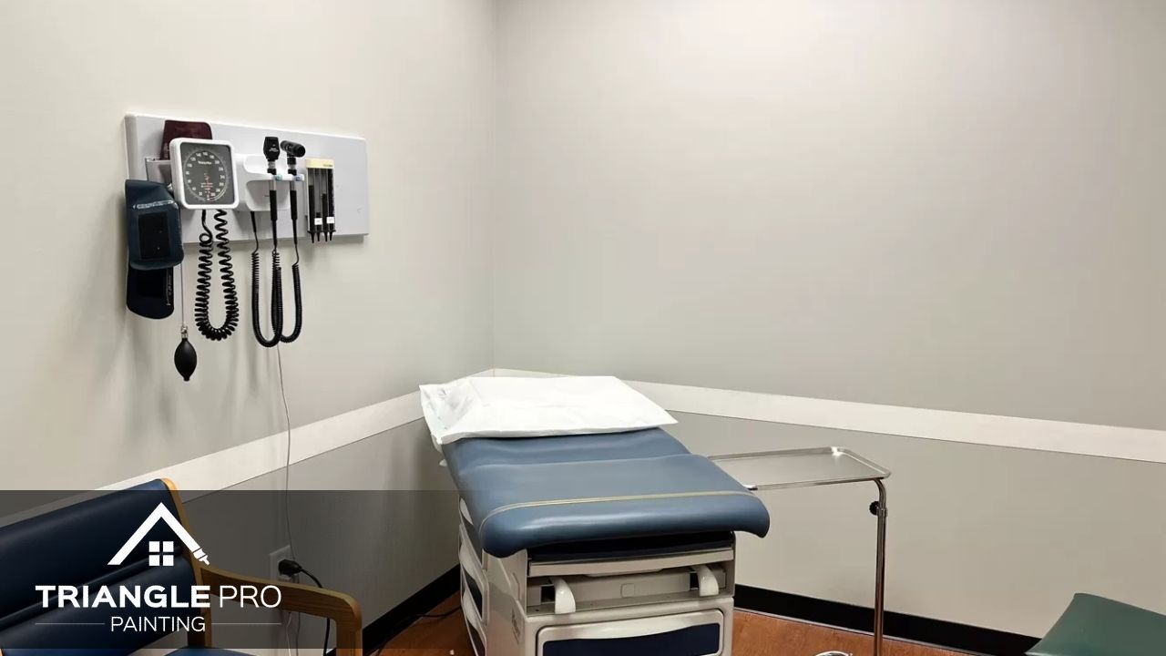 clean, bright interior painting with soft gray walls by Triangle Pro Painting.