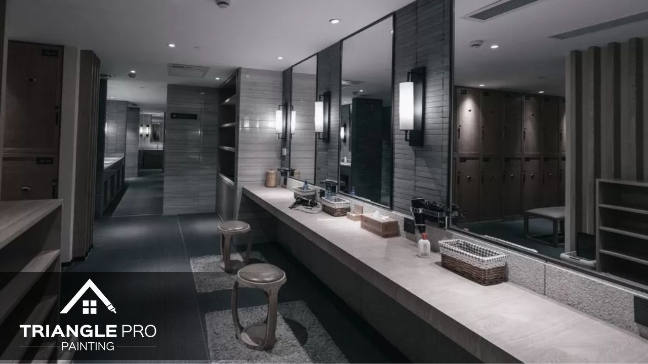 This is a modern commercial restroom painting project by Triangle Pro Painting in Umstead Raleigh, NC.