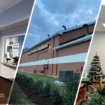 This is a three split image combining of commercial interior and exterior painting by Triangle Pro Painting.
