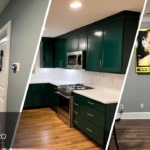 This is a three-split image combining interior wall and cabinet painting by Triangle Pro Painting.