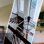 This is a three split image showing stairway, kitchen, and room painting by Triangle Pro Painting.