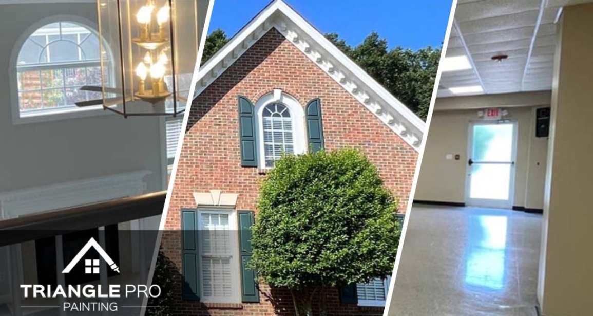 A split image of three painting services done by the Triangle Pro Painting.