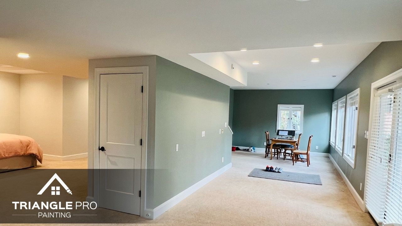 This is a large interior space painted in two tones by Triangle Pro Painting in Wayland Heights Raleigh, NC.