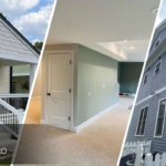 This is a three split image combining of interior, exterior, and multi-story exterior painting by Triangle Pro Painting in Wayland Heights Raleigh, NC.