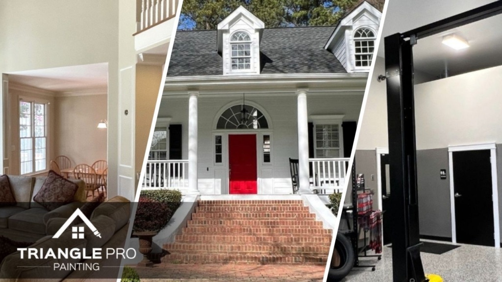 A split image of a painting services done by Triangle Pro Painting.