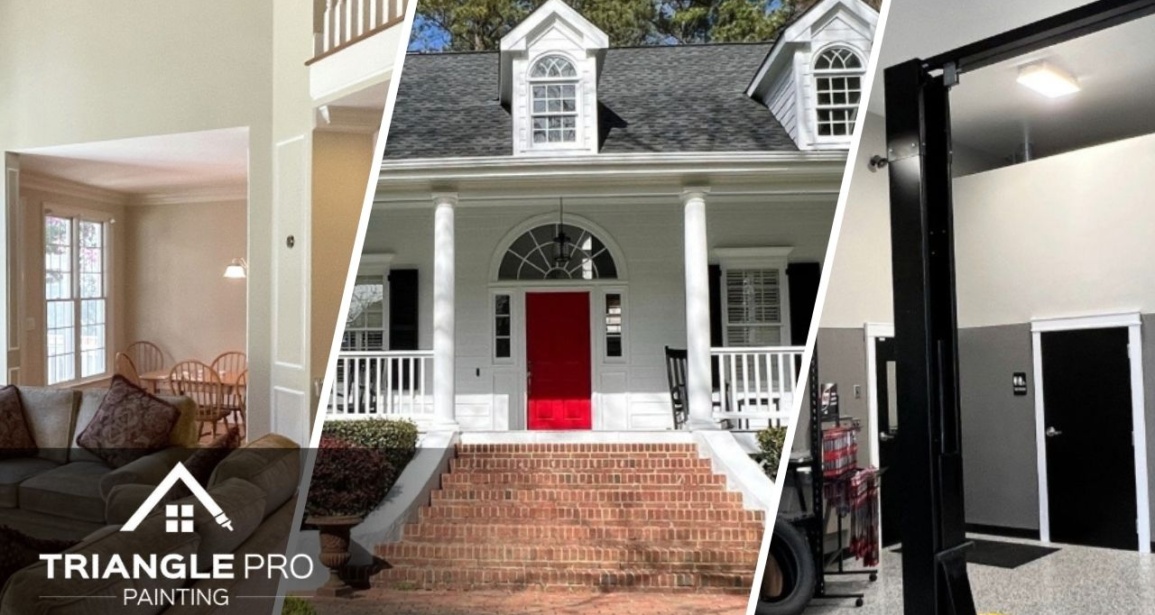 A split image of a painting services done by Triangle Pro Painting.