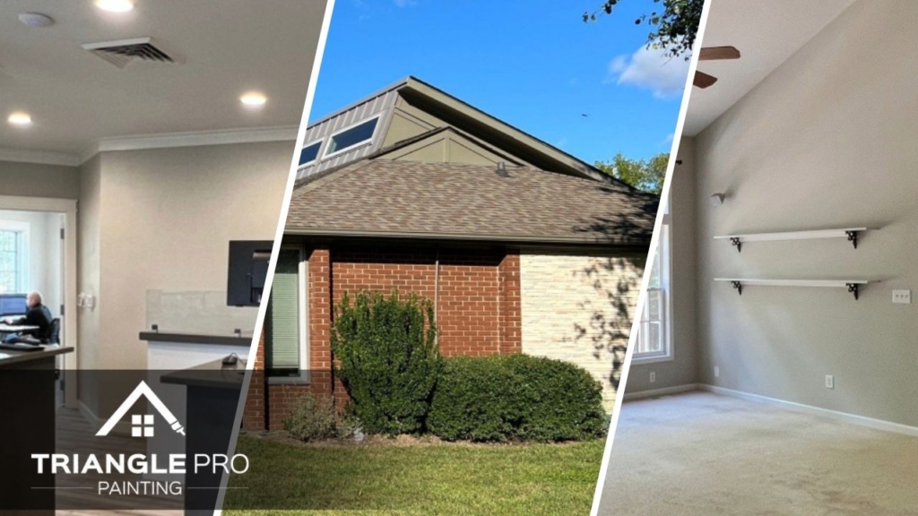 A split image of a painting services done by Triangle Pro Painting.