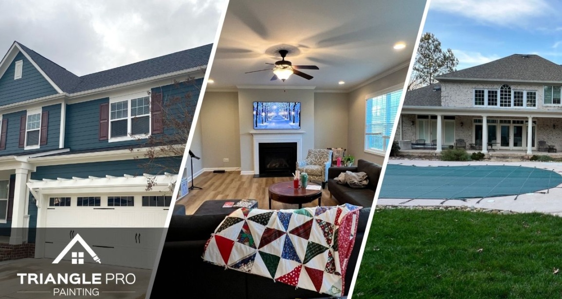 exterior siding, living room, and brick patio painting in Moore Square Raleigh by Triangle Pro Painting.