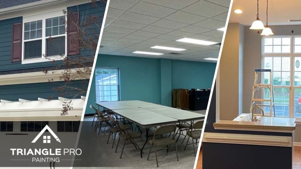 A split image of painting services done by the Triangle Pro Painting.