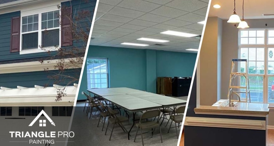 A split image of painting services done by the Triangle Pro Painting.