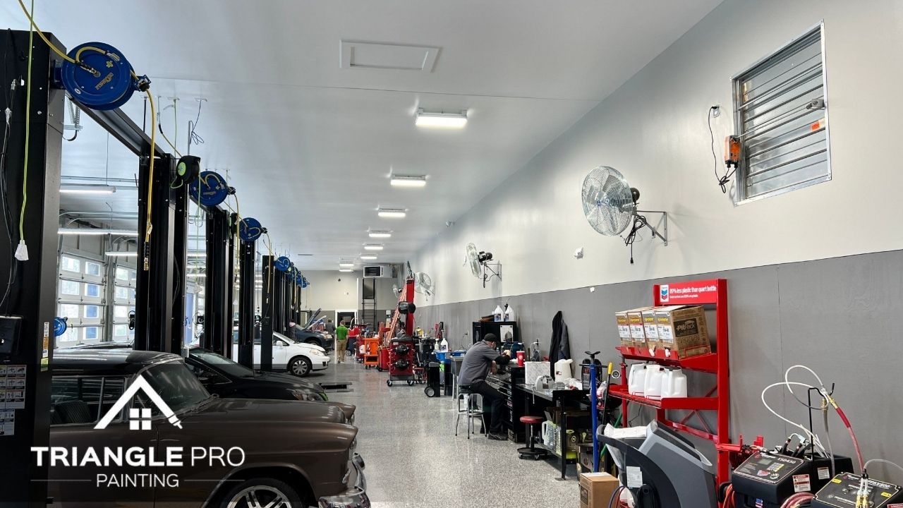 This is an image of a garage business in Raleigh that undergoes a painting services.