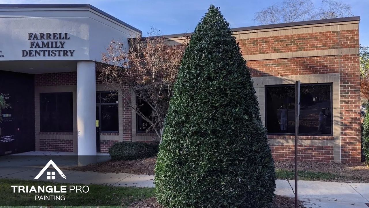 This is another exterior view of Farrell Family Dentistry painted by Triangle Pro Painting in Boylan Heights Raleigh NC.