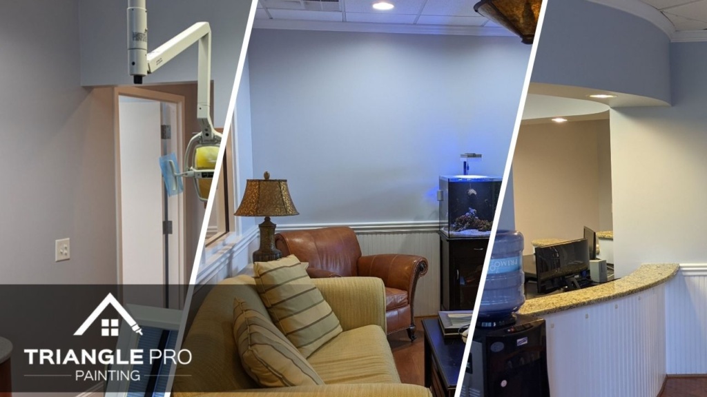 This is a split image of a painting services done in a clinic in Raleigh.