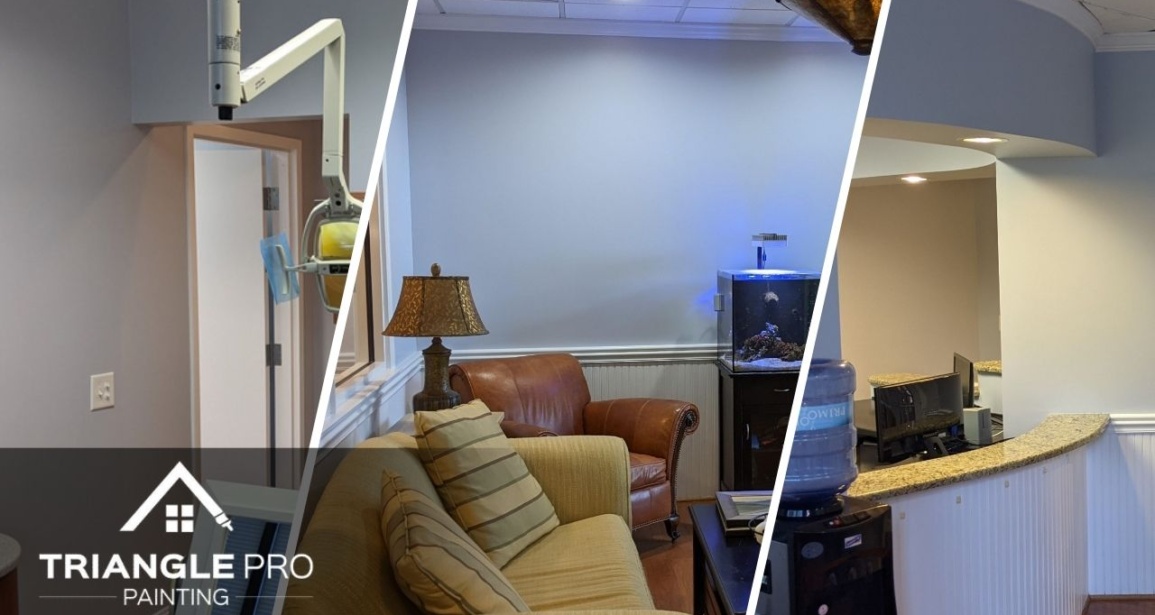 This is a split image of a painting services done in a clinic in Raleigh.