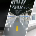 This is a three-split image featuring interior, parking garage, and restroom commercial painting by Triangle Pro Painting in Boylan Heights Raleigh, NC.