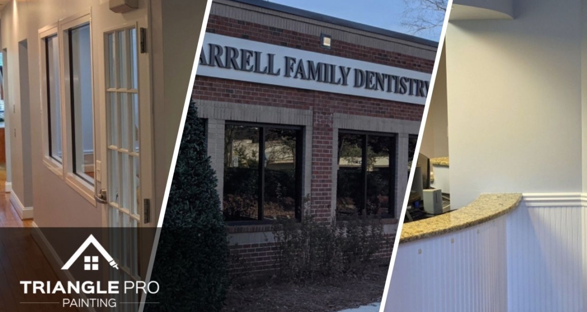 A split image of commercial painting done in a dental clinic in Raleigh, NC.