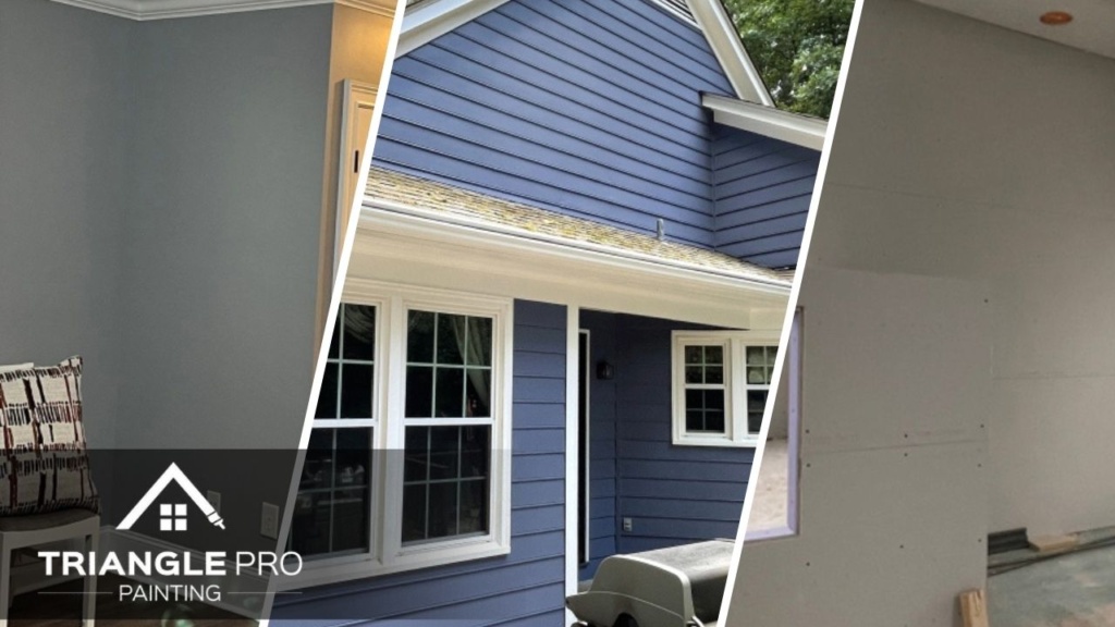 This is a split image of three services done by Triangle Pro Painting.