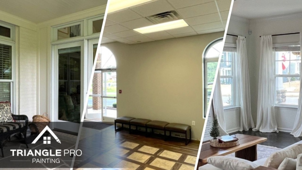 This is a split image of a painting services done by Triangle Pro Painting.