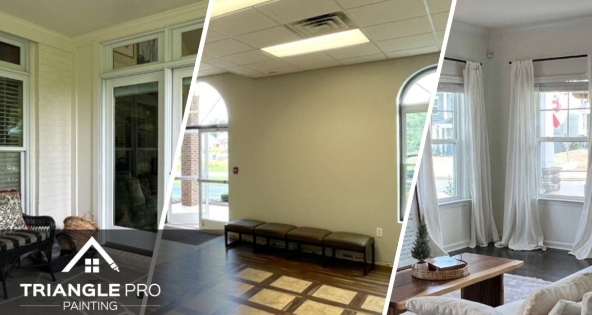 This is a split image of a painting services done by Triangle Pro Painting.