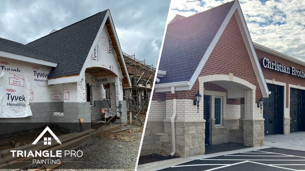A before and after image of a car garage store in Raleigh.