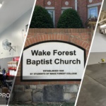 This is a split image of commercial painting services in Raleigh.