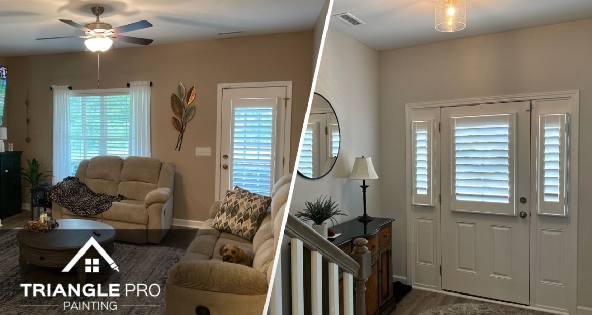 This is a split image of interior painting done by Triangle Pro Painting.