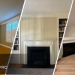 A split image of green room, cream colored wall, and white painted living room.