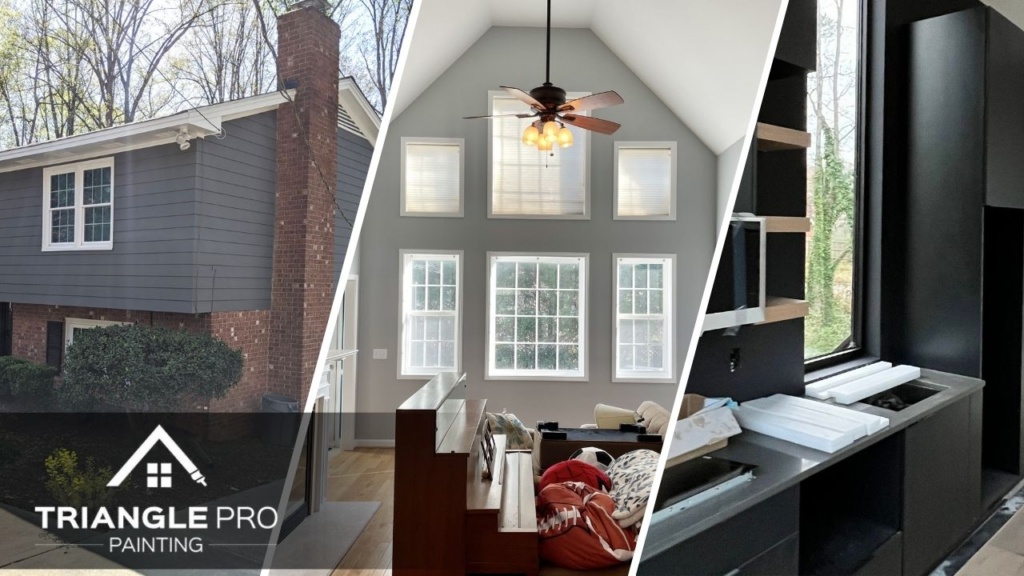 This is a split image of painting services in Raleigh, NC.