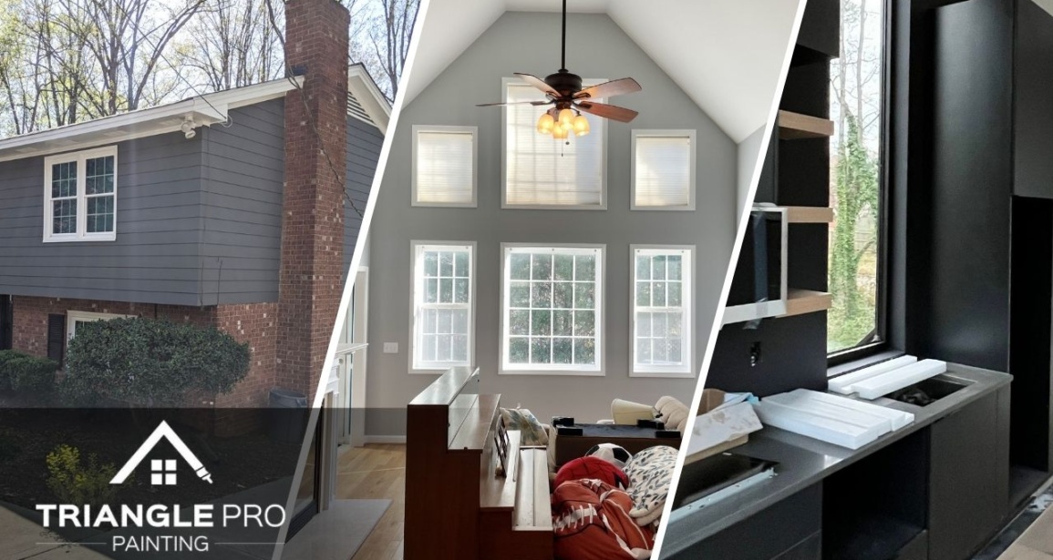 This is a split image of painting services in Raleigh, NC.