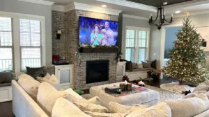 A living room in Raleigh, NC that is painted with gray paint.