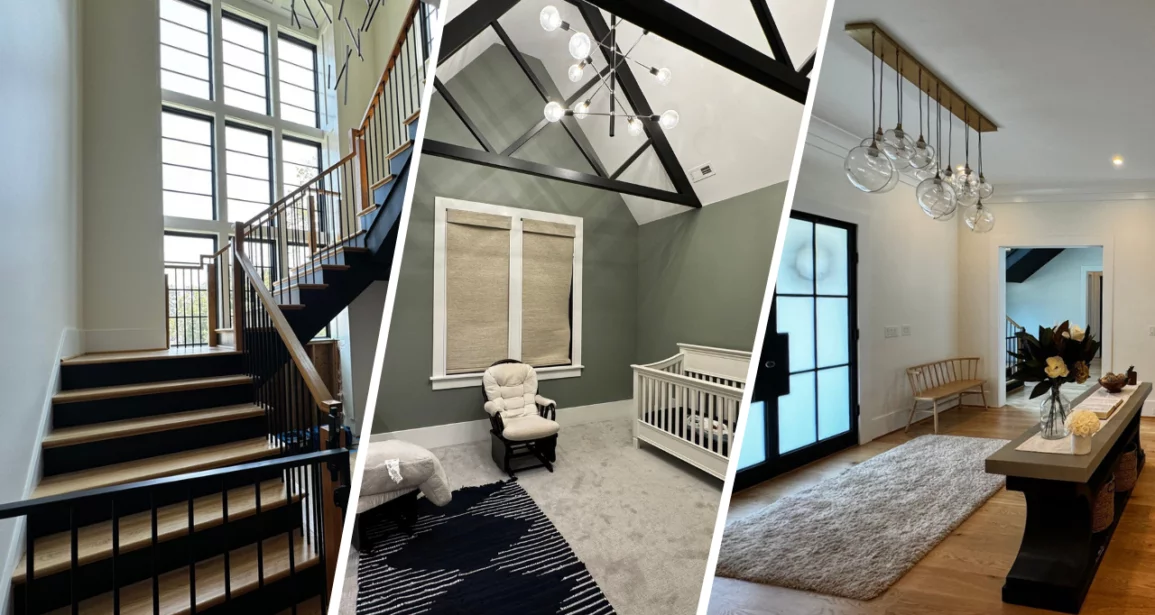 A three-image collage of Kylie's home interior, beautifully painted with a clean, modern appeal, highlighting different angles that showcase a cohesive and elegant finish.