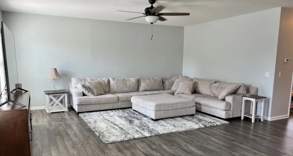A beautiful newly painted living room.