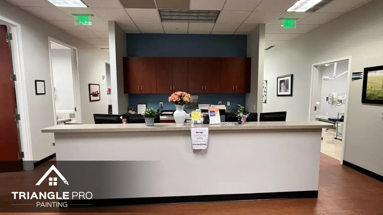 freshly painted white and blue walls create a welcoming space by Triangle Pro Painting.