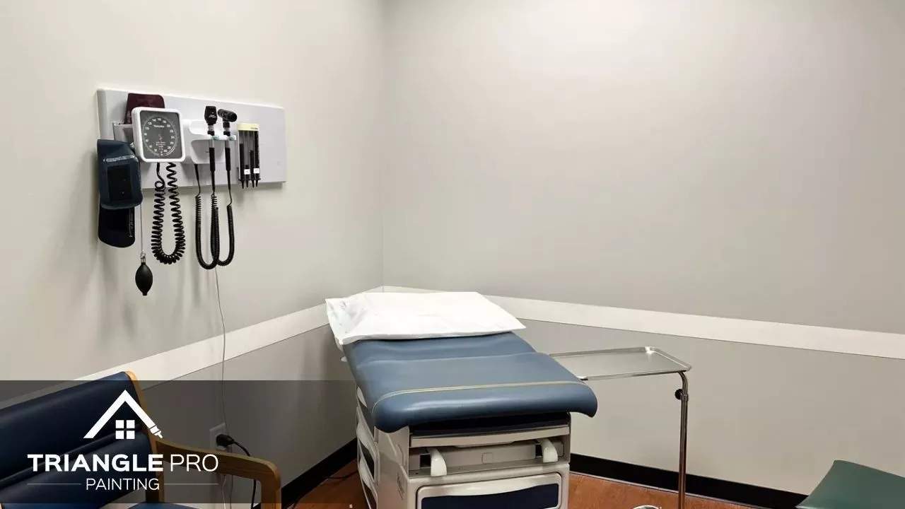 clean, bright interior painting with soft gray walls by Triangle Pro Painting.