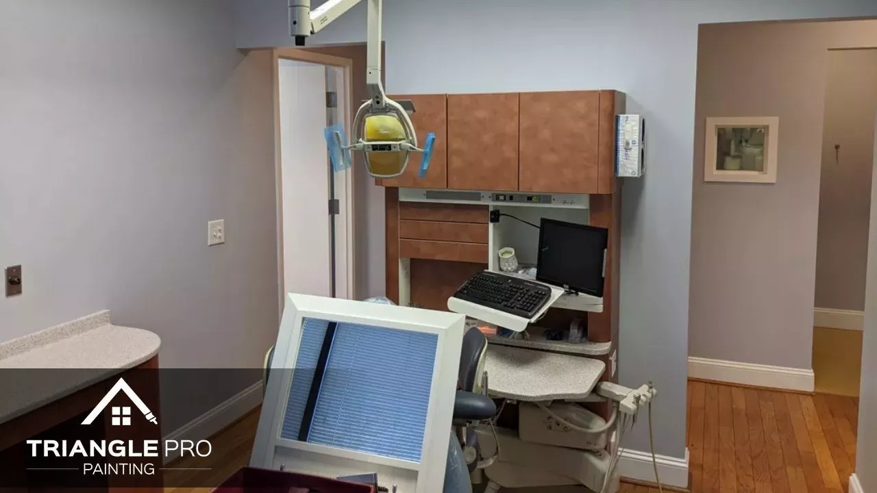 This is a dental exam room painted in soft blue-gray by Triangle Pro Painting in Umstead Raleigh, NC.