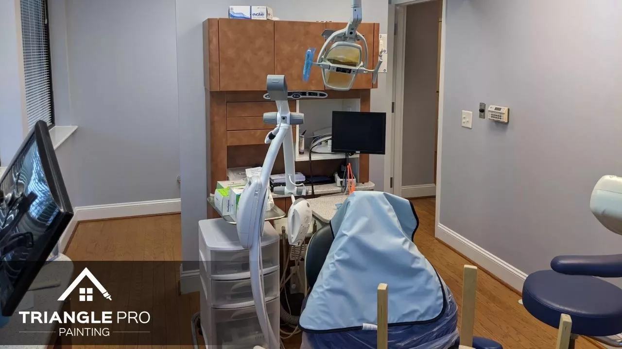 This is an interior commercial painting of a dental clinic by Triangle Pro Painting in Wayland Heights Raleigh.