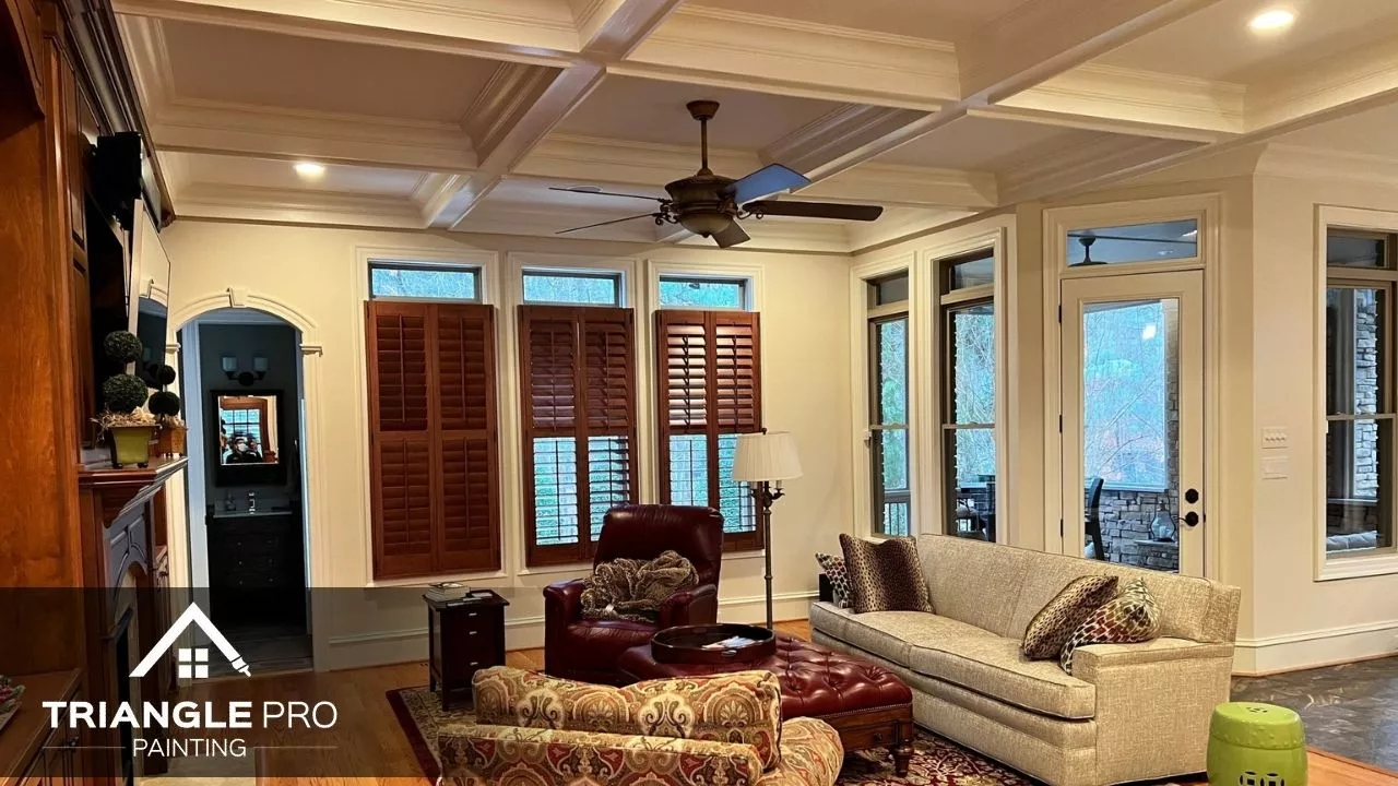 This is an interior living room painting project by Triangle Pro Painting in Wayland Heights Raleigh.