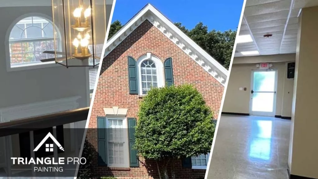 A split image of three painting services done by the Triangle Pro Painting.