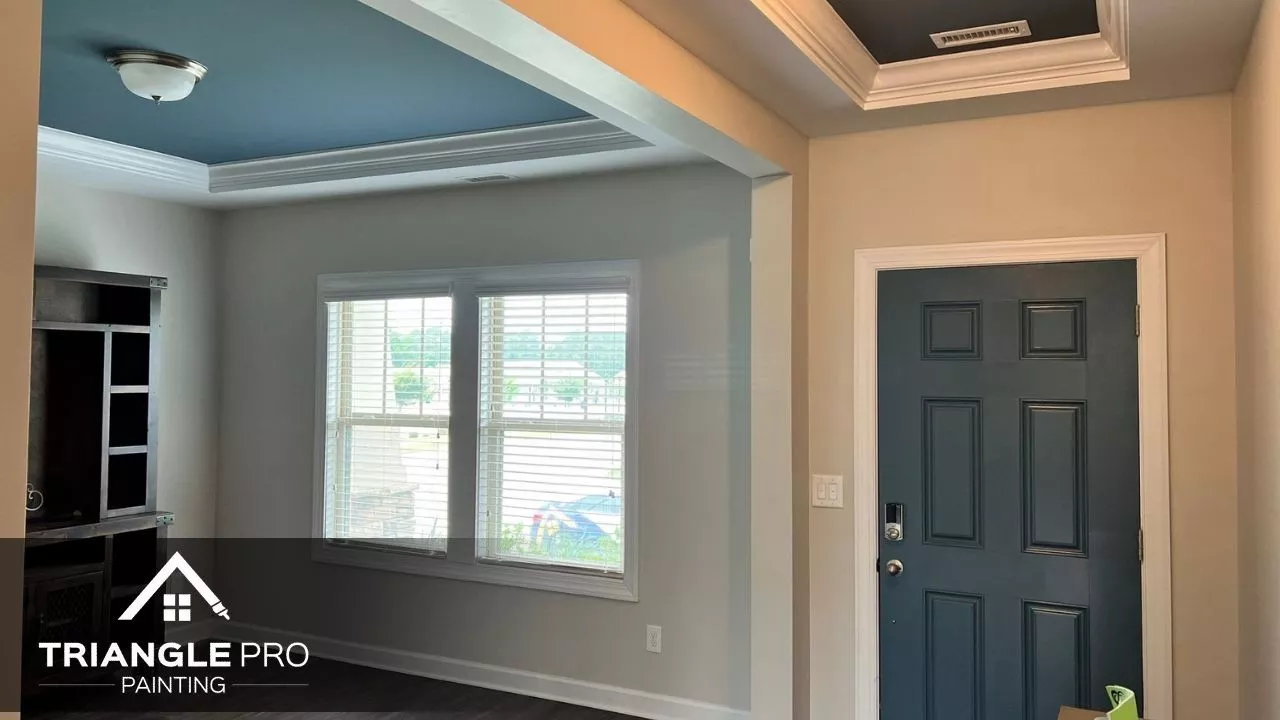 This is a freshly painted entryway and ceiling detail in Umstead Raleigh by Triangle Pro Painting.
