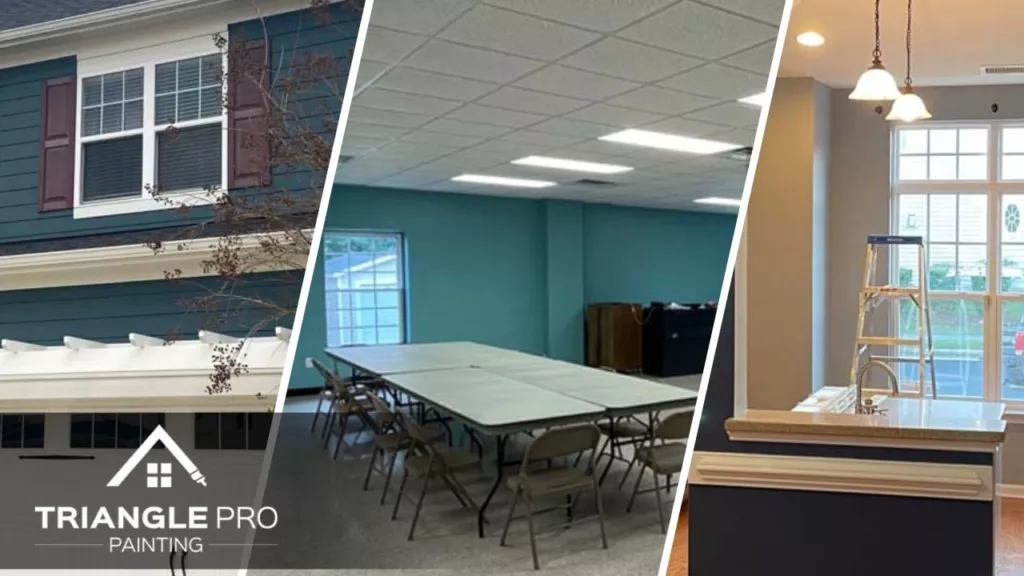 A split image of painting services done by the Triangle Pro Painting.