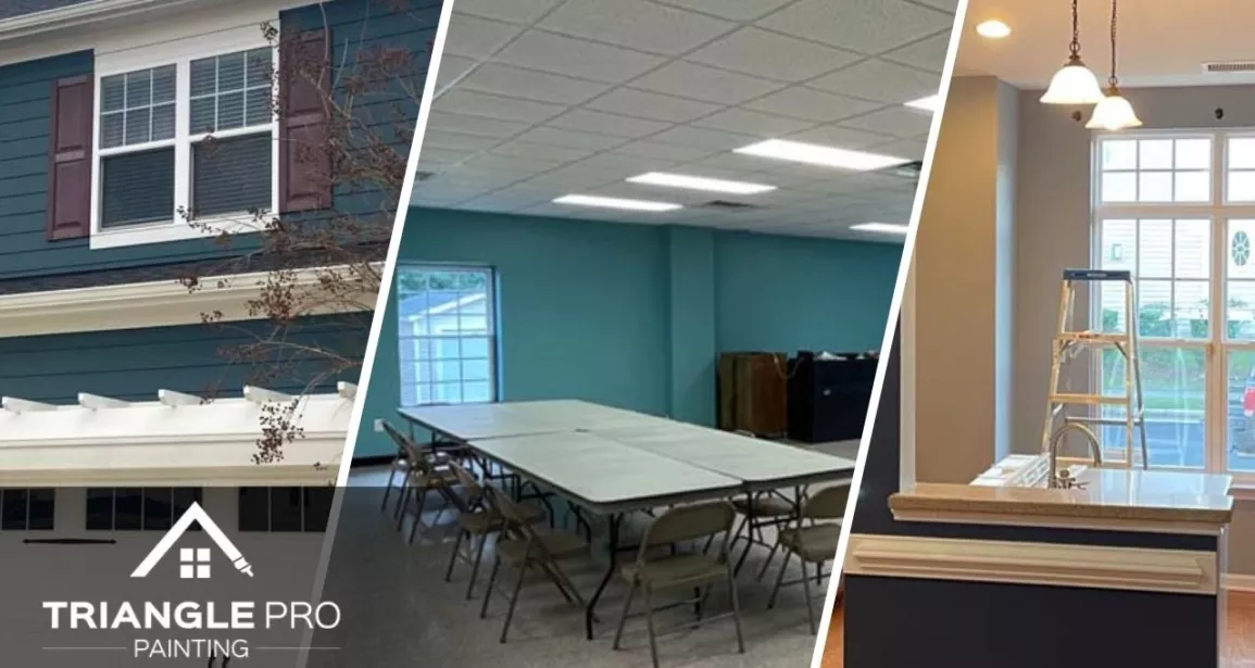 A split image of painting services done by the Triangle Pro Painting.