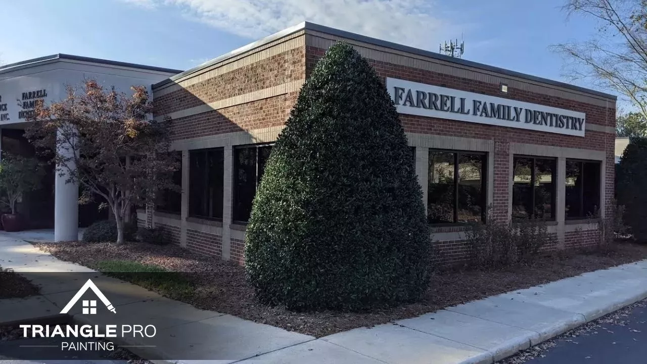 This is an exterior commercial painting project at Farrell Family Dentistry by Triangle Pro Painting in Boylan Heights Raleigh NC.