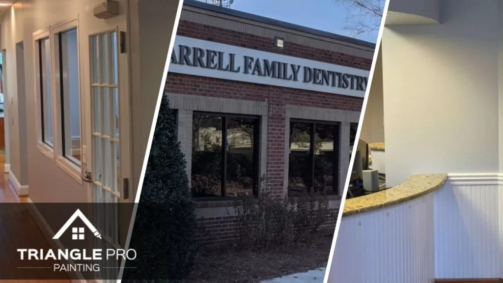 A split image of commercial painting done in a dental clinic in Raleigh, NC.