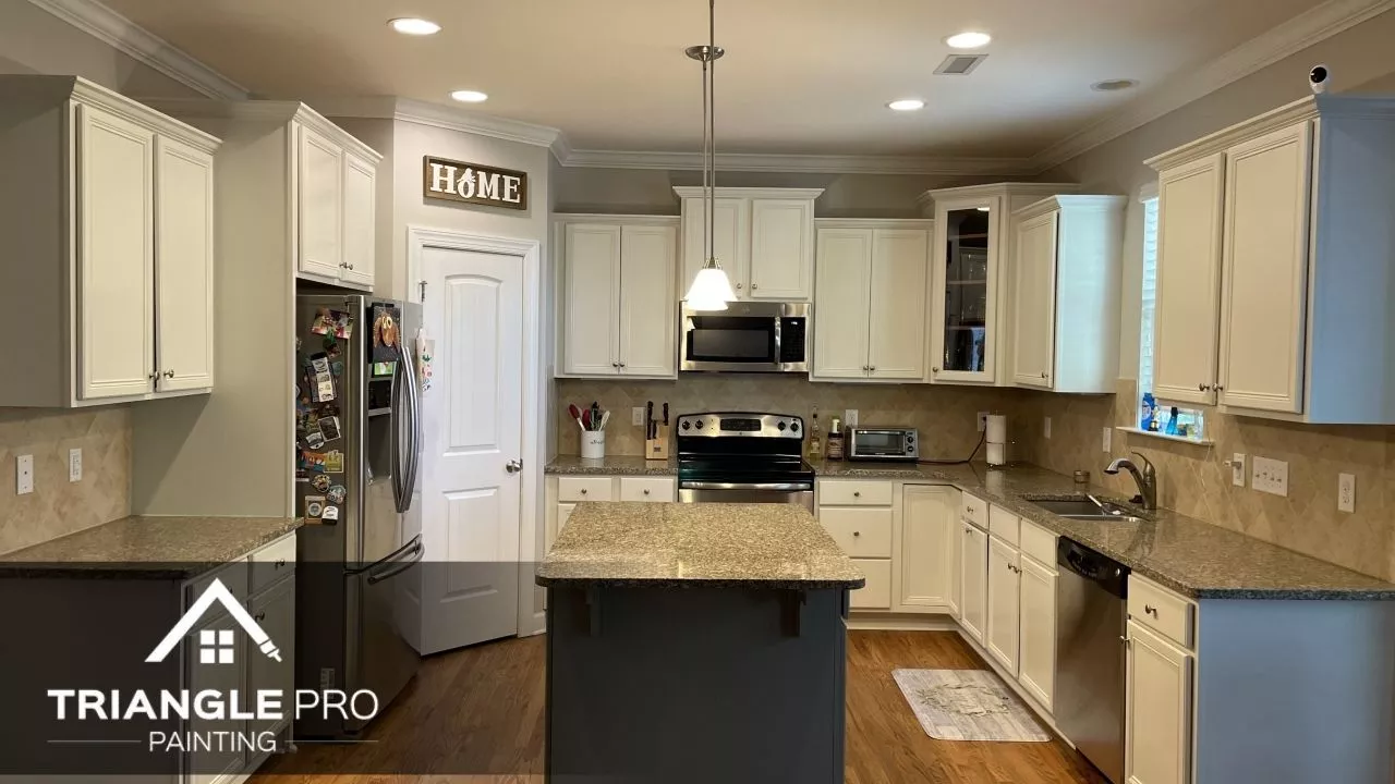 An image of a cabinet painting painted with white color in Raleigh, Nc.