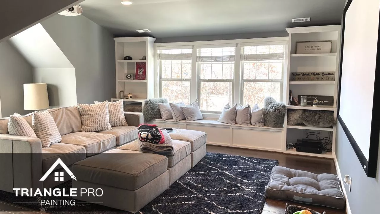 This is an image of a house with an interior painted with gray paint.