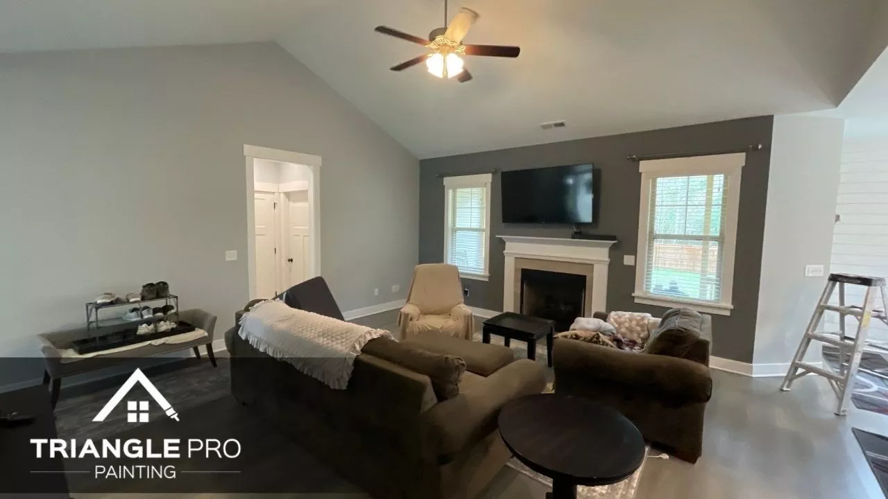 An interior of a house that is newly painted.