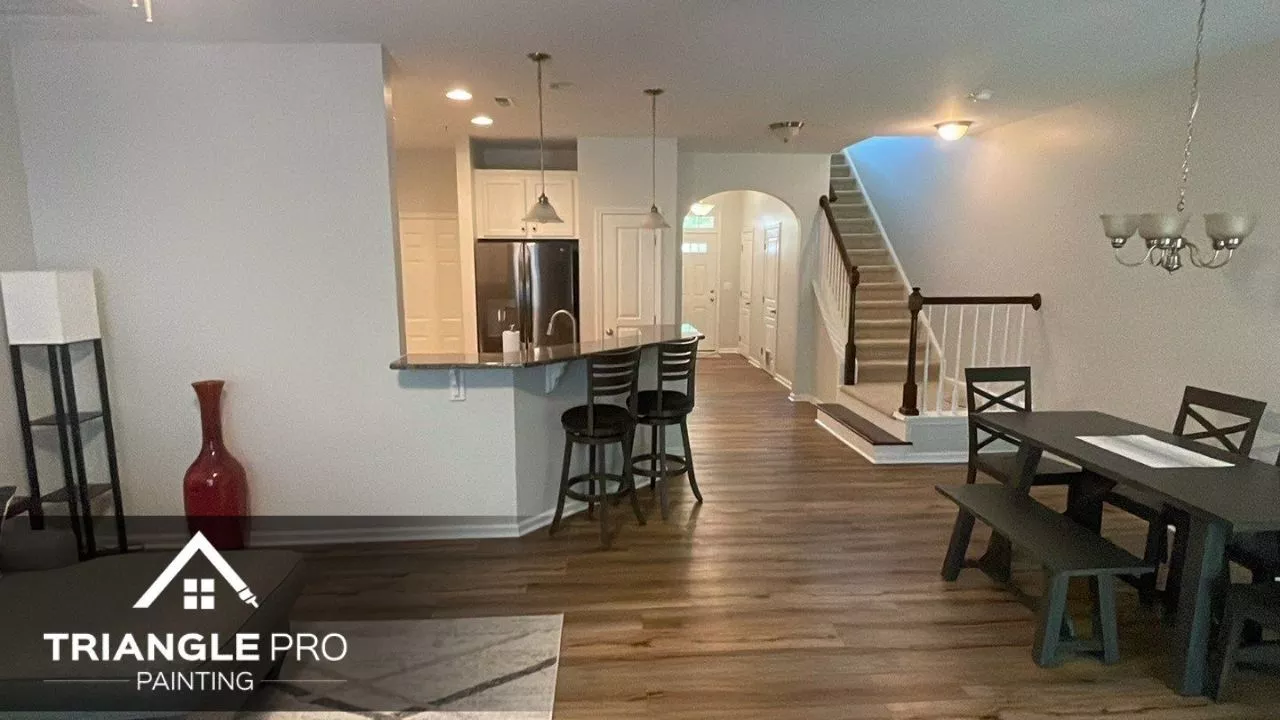 This is an image of an interior that is painted with light blue paint.